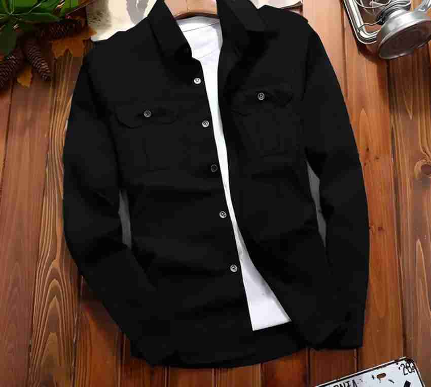 Plus91 Men Solid Casual Black Shirt - Buy Plus91 Men Solid Casual