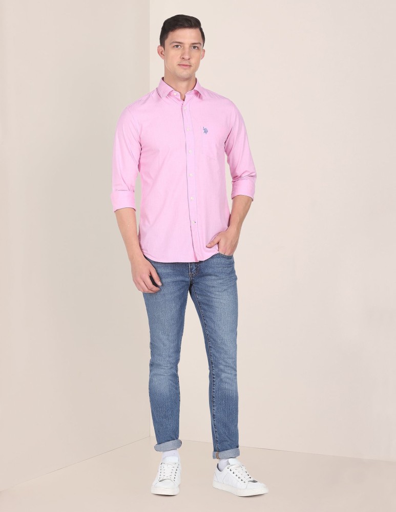 Pink polo with outlet jeans