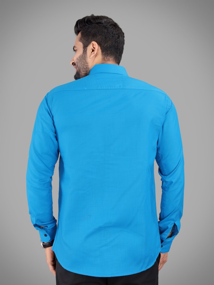 GETCHI Men Solid Formal Blue Shirt - Buy GETCHI Men Solid Formal
