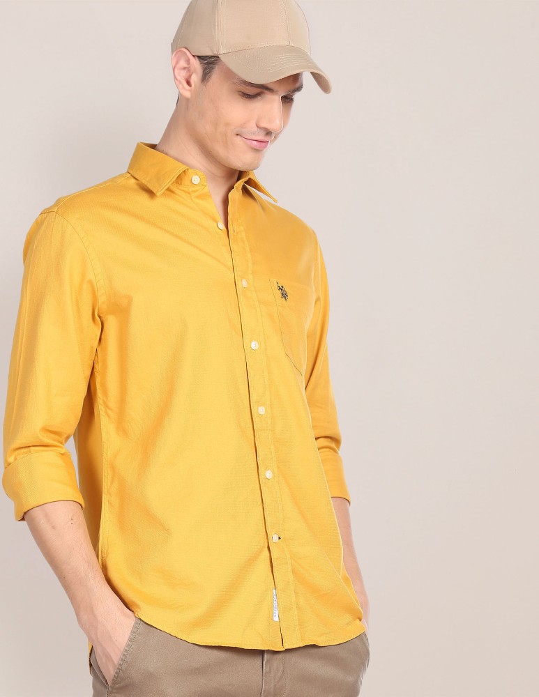 U.S. POLO ASSN. Men Solid Casual Yellow Shirt - Buy U.S. POLO ASSN. Men  Solid Casual Yellow Shirt Online at Best Prices in India