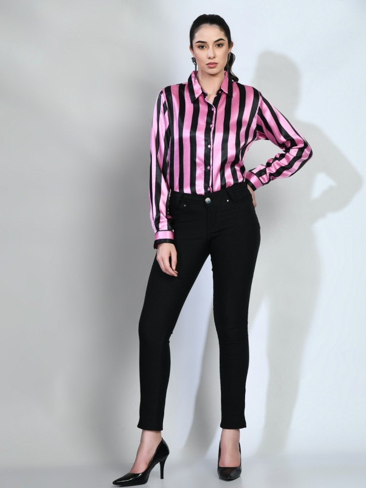 black pink striped shirt