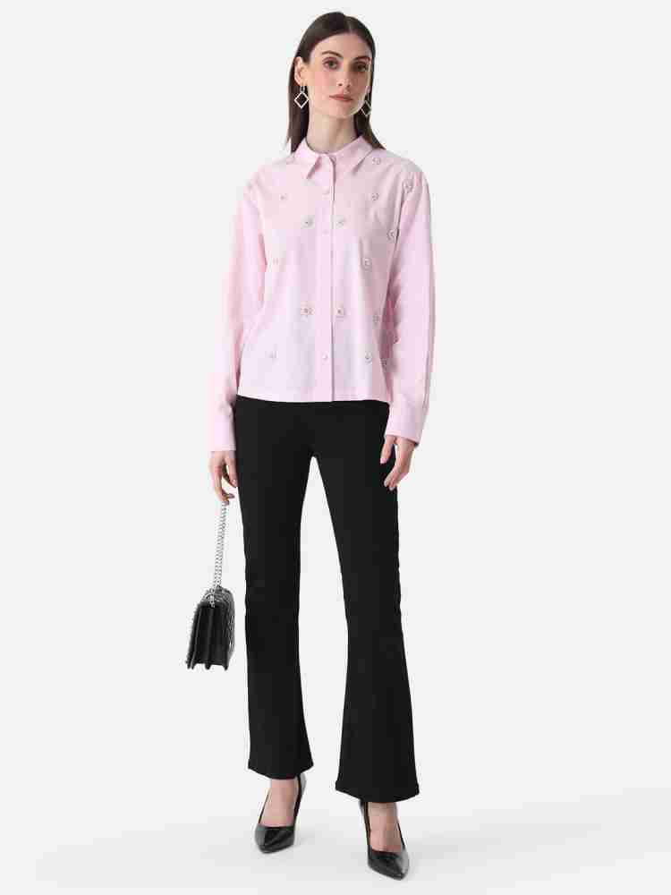 KAZO Women Embroidered Casual Pink Shirt - Buy KAZO Women