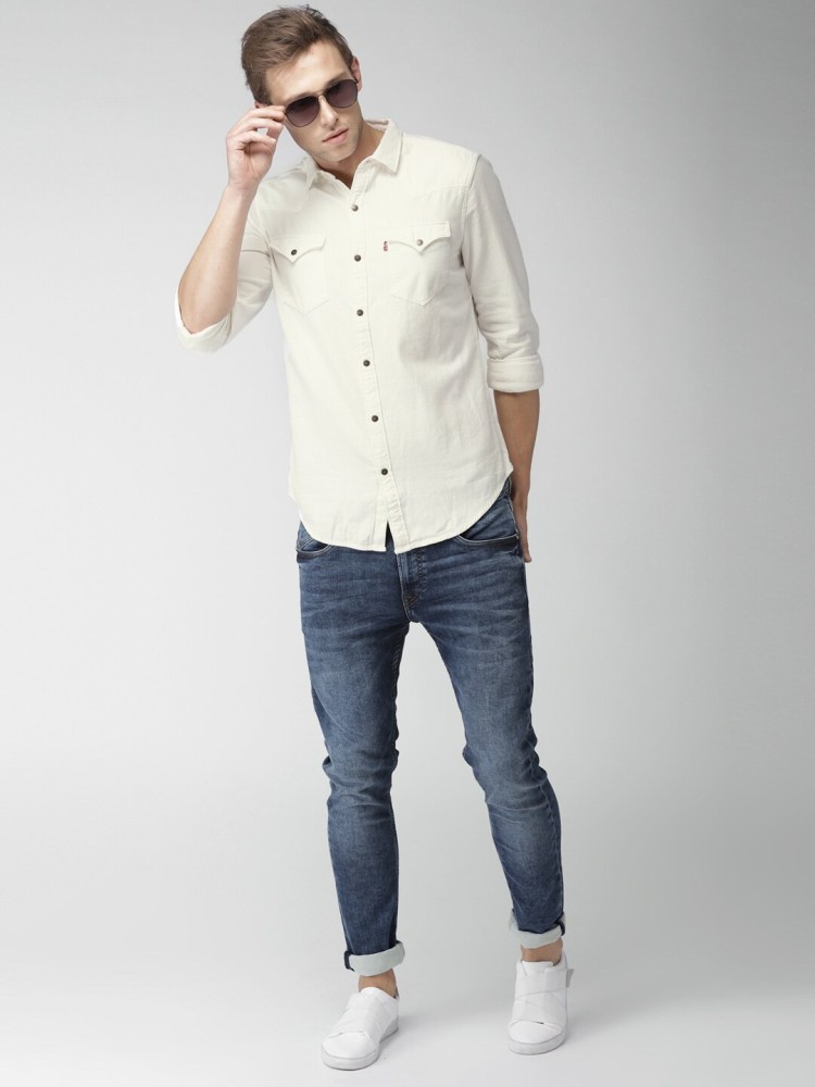 oquent Men Dyed/Ombre, Embellished Casual White Shirt - Buy oquent Men  Dyed/Ombre, Embellished Casual White Shirt Online at Best Prices in India