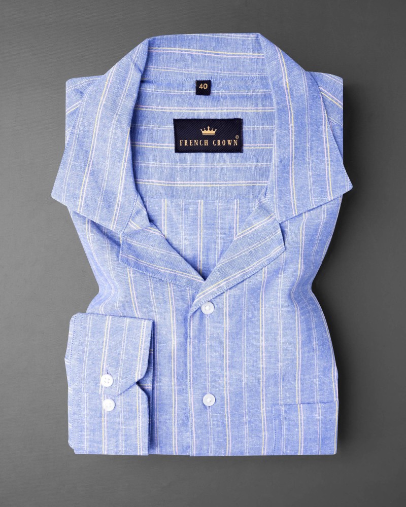 french crown Men Striped Casual Blue Shirt - Buy french crown Men