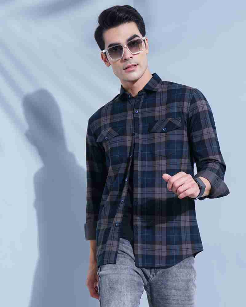 ACT SMART BY CAMISA Men Checkered Casual Dark Blue Grey Black