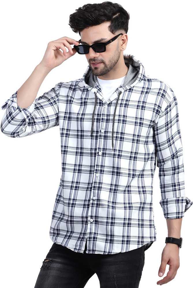 Plus91 Men Checkered Casual White Shirt - Buy Plus91 Men Checkered