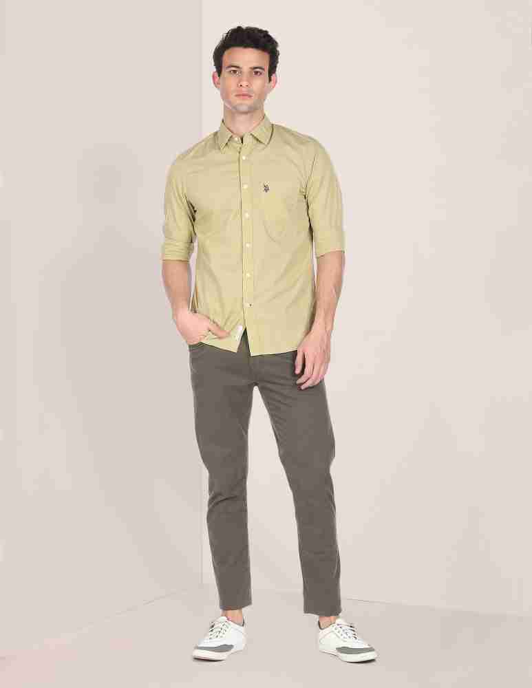 U.S. POLO ASSN. Men Solid Casual Beige Shirt - Buy U.S. POLO ASSN. Men  Solid Casual Beige Shirt Online at Best Prices in India