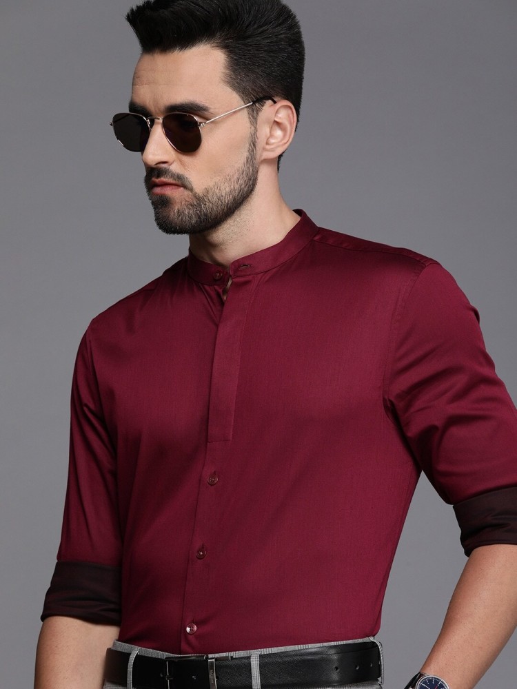 Louis Philippe Men s Self Design Formal Maroon Shirt Best Price in