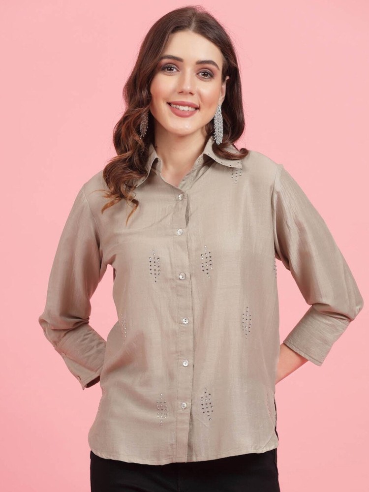 PLUSS Women Embellished Casual Grey Shirt - Buy PLUSS Women Embellished  Casual Grey Shirt Online at Best Prices in India