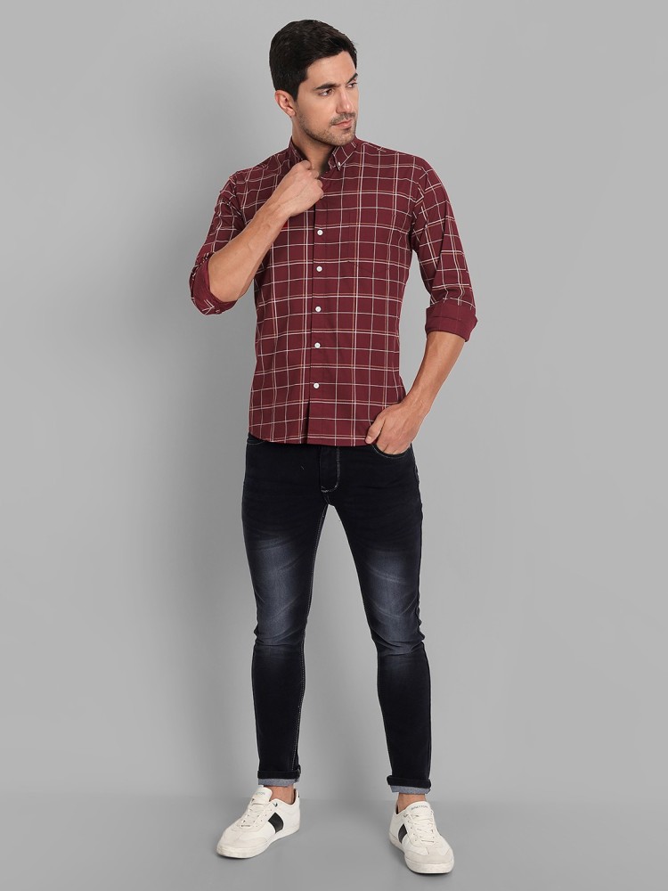 Maroon Checkered Cotton Shirt – The Foomer