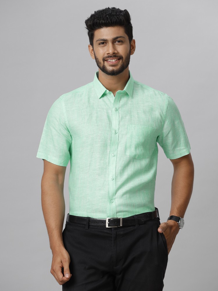 Ramraj Cotton Men Self Design Formal Green Shirt - Buy Ramraj