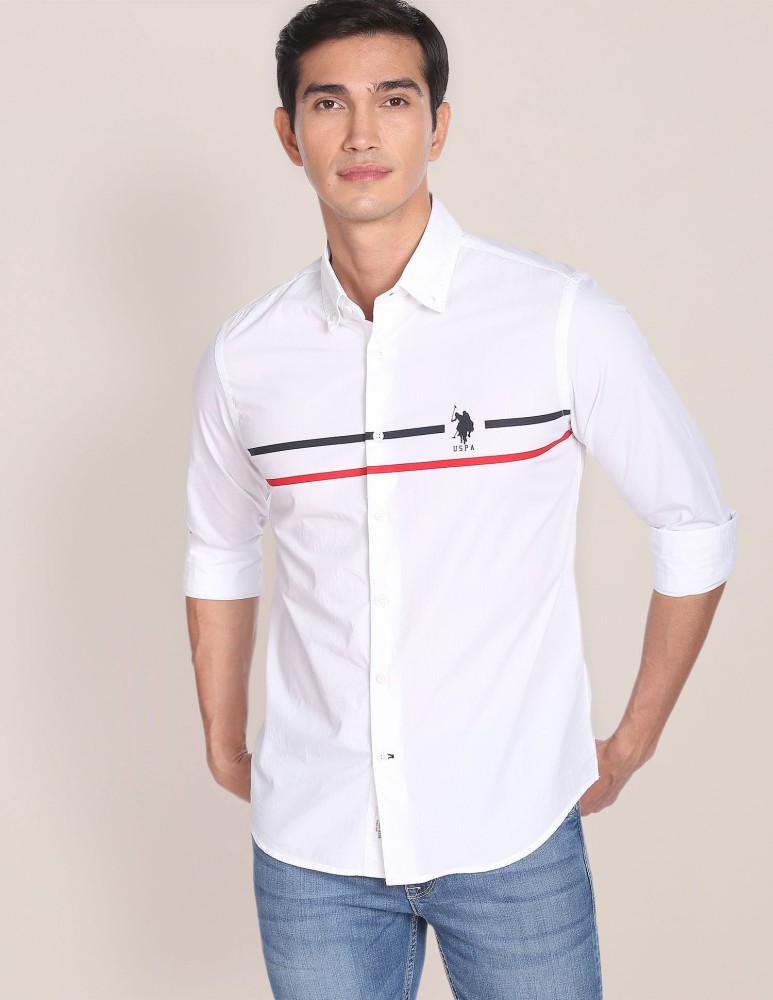 U.S. POLO ASSN. Men Striped Casual White Blue Red Shirt