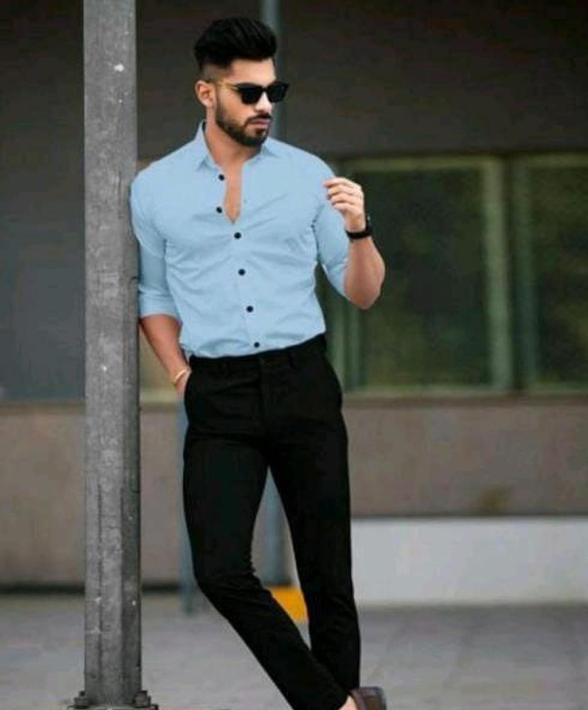 Black shirt sky blue pants online