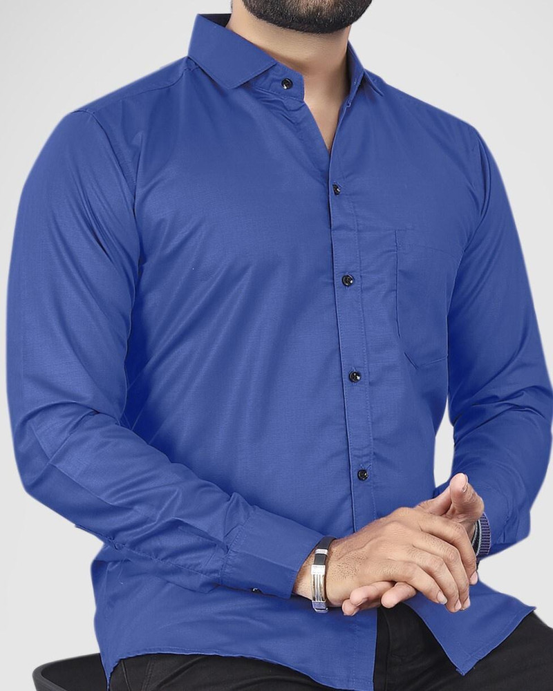 ALMORA Men Solid Formal Dark Blue Shirt