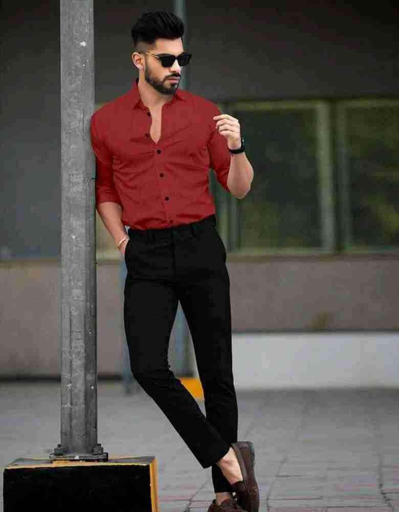 red shirt black pant