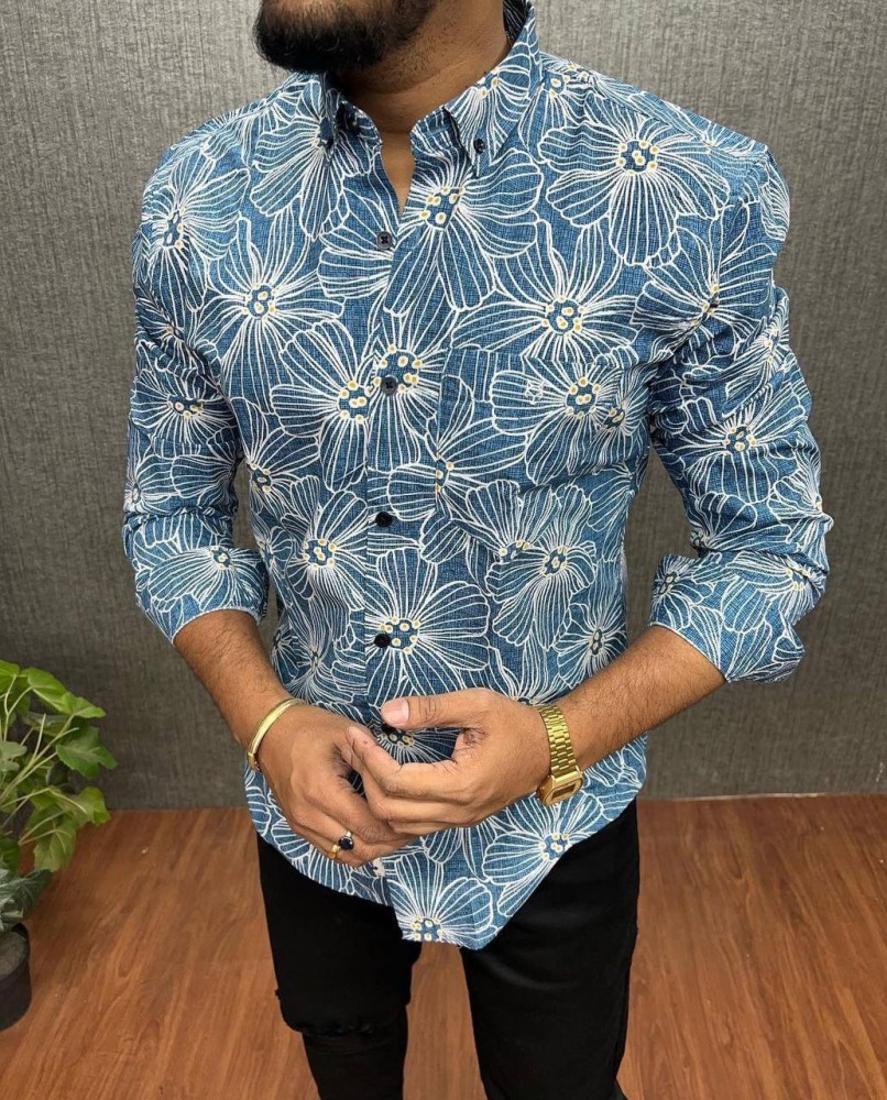 BANWERY FASHION Men Printed Casual Light Blue Shirt - Buy BANWERY FASHION  Men Printed Casual Light Blue Shirt Online at Best Prices in India