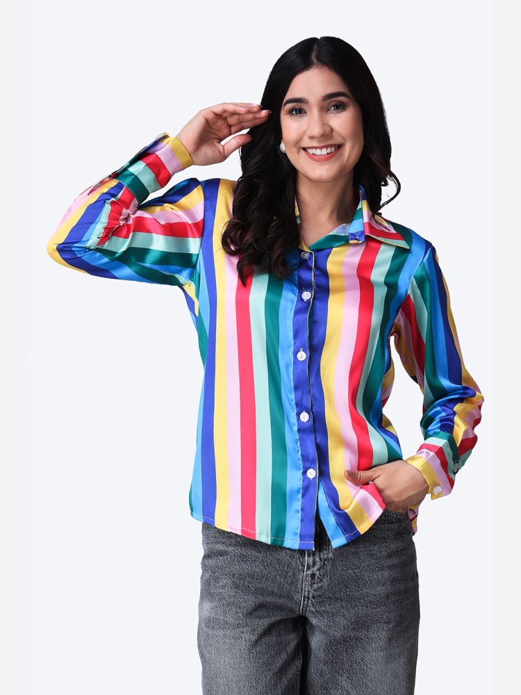 POPWINGS Women Printed Casual Blue Shirt - Buy POPWINGS Women Printed Casual  Blue Shirt Online at Best Prices in India