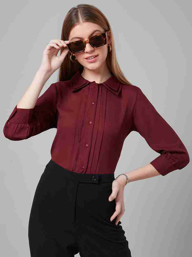 Burgundy shirt womens outfit shop