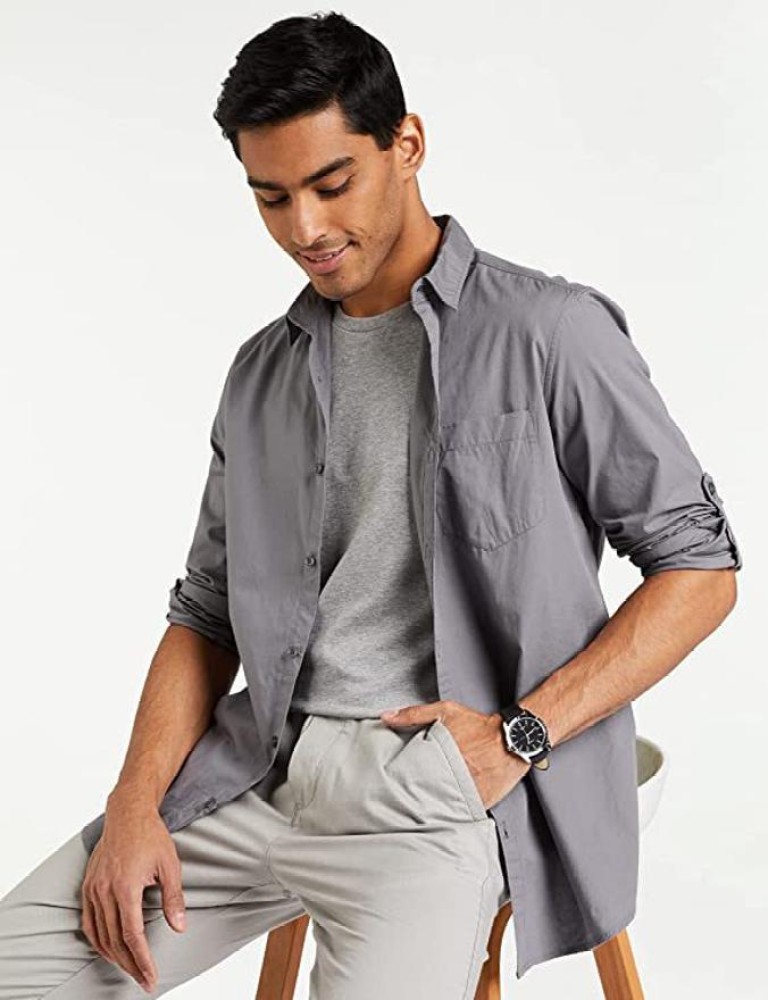 Mens casual clearance grey button down