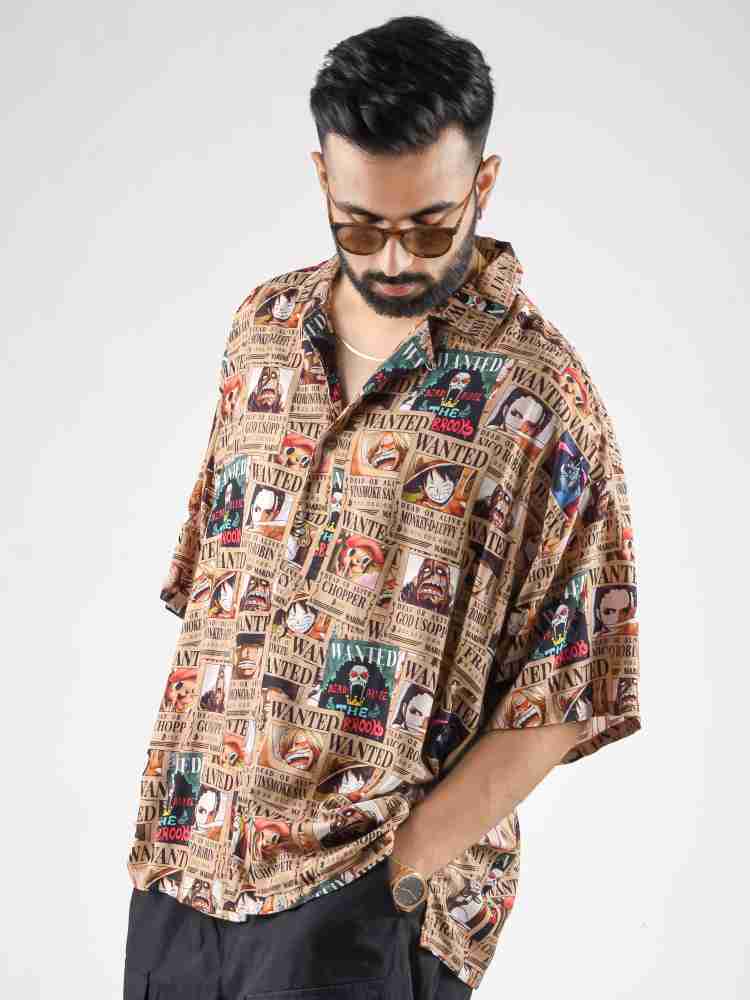 Buy ComicSense.xyz Unisex One Piece Anime Wanted Pirates Hawaiian Printed  Oversized Kimono Fit Shirt - Small at