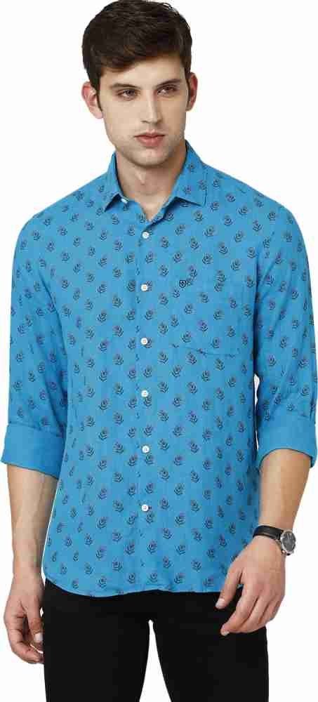 Linen Club Casual Shirts : Buy Linen Club Blue Embellished Shirt Online