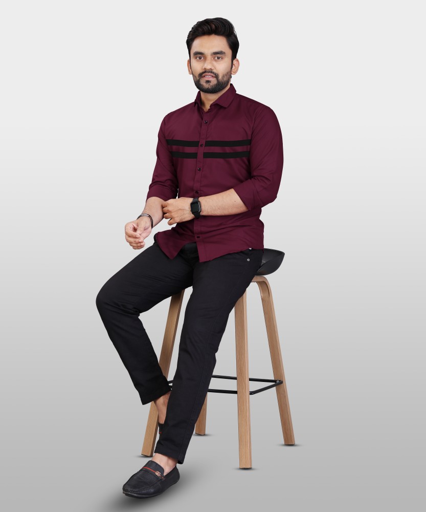 MS Maroon Printed Shirt With Cream Trouser Combo  singh and brothers