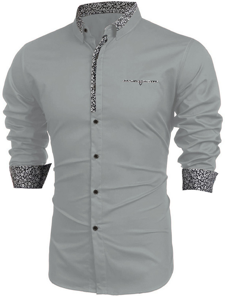 Cloth Factory Men Solid Casual Grey Shirt
