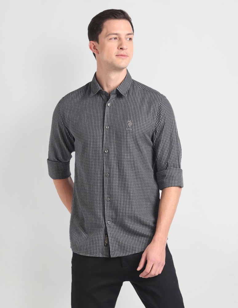 U.S. Polo Assn. Denim Co. Men Checkered Casual Grey Shirt