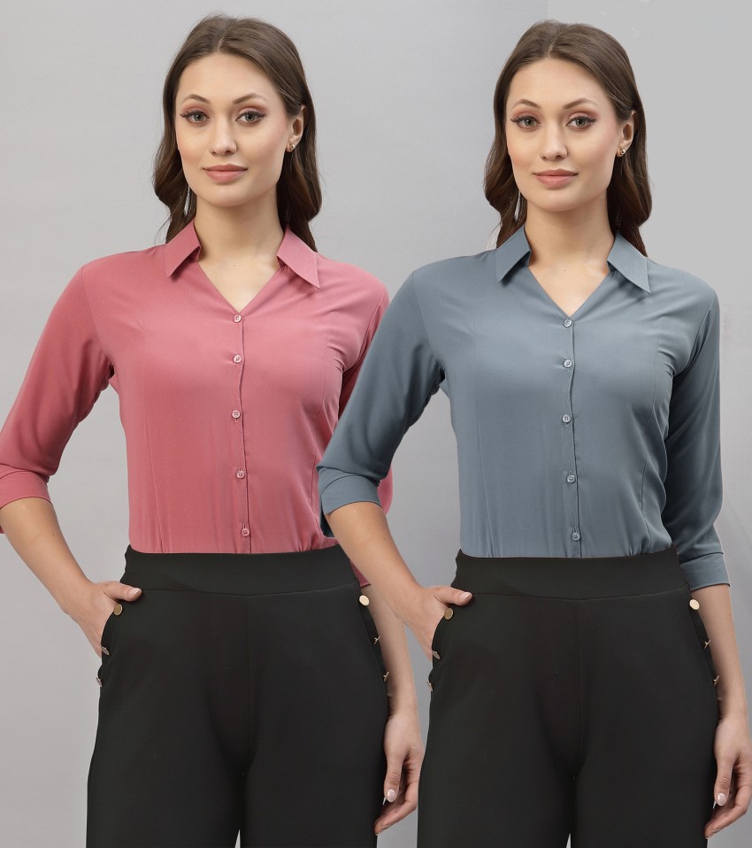 Selvia Women Solid Formal Pink Grey Shirt Buy Selvia Women Solid Formal Pink Grey Shirt Online at Best Prices in India Flipkart