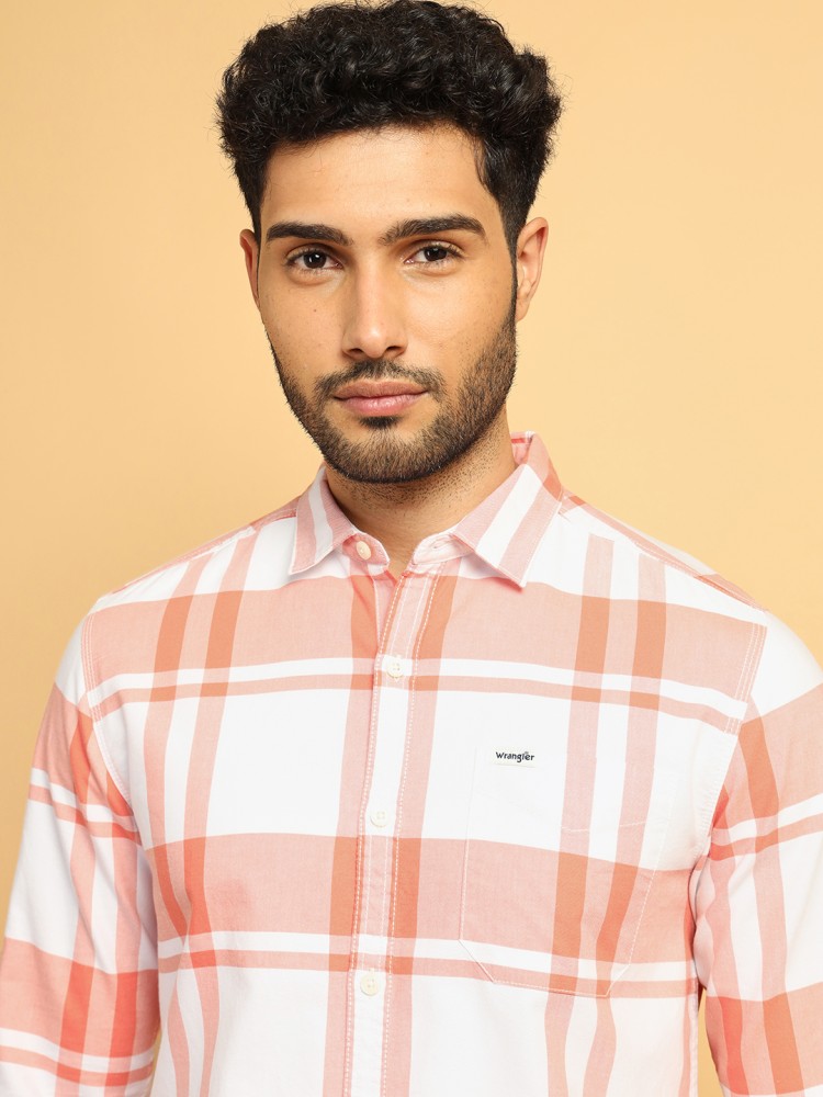 Wrangler Men Checkered Casual Orange, White Shirt - Buy Wrangler 