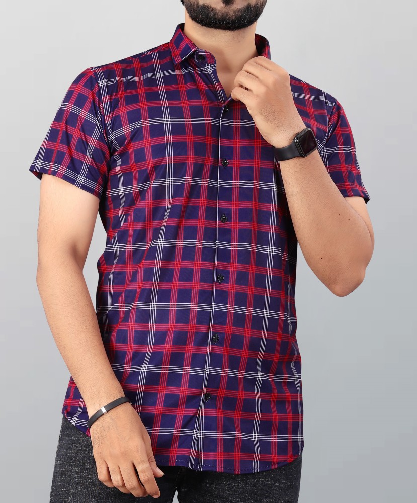 Buy online Curved Hem Checkered Long Shirt from western wear for