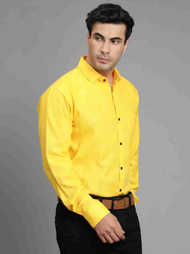 Yellow formal shirt mens top
