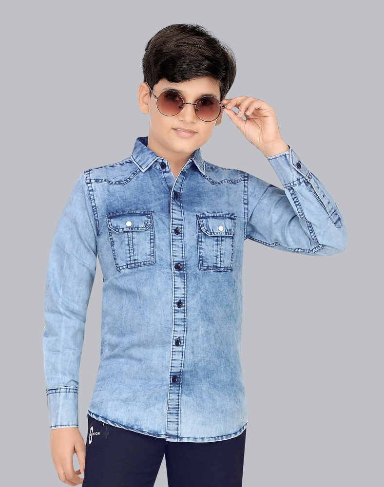 FOREVER YOUNG Boys Solid Casual Light Blue Shirt Buy FOREVER