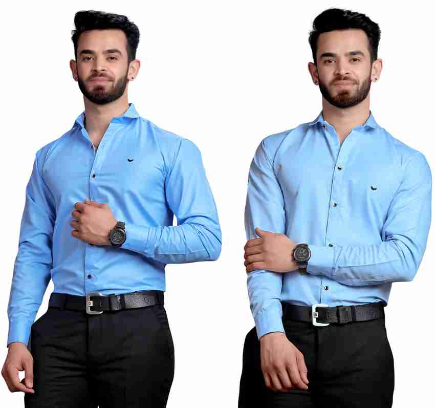 GETCHI Men Solid Formal Blue Shirt - Buy GETCHI Men Solid Formal