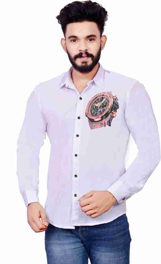 Hyflex Men Printed Casual White, Gold Shirt