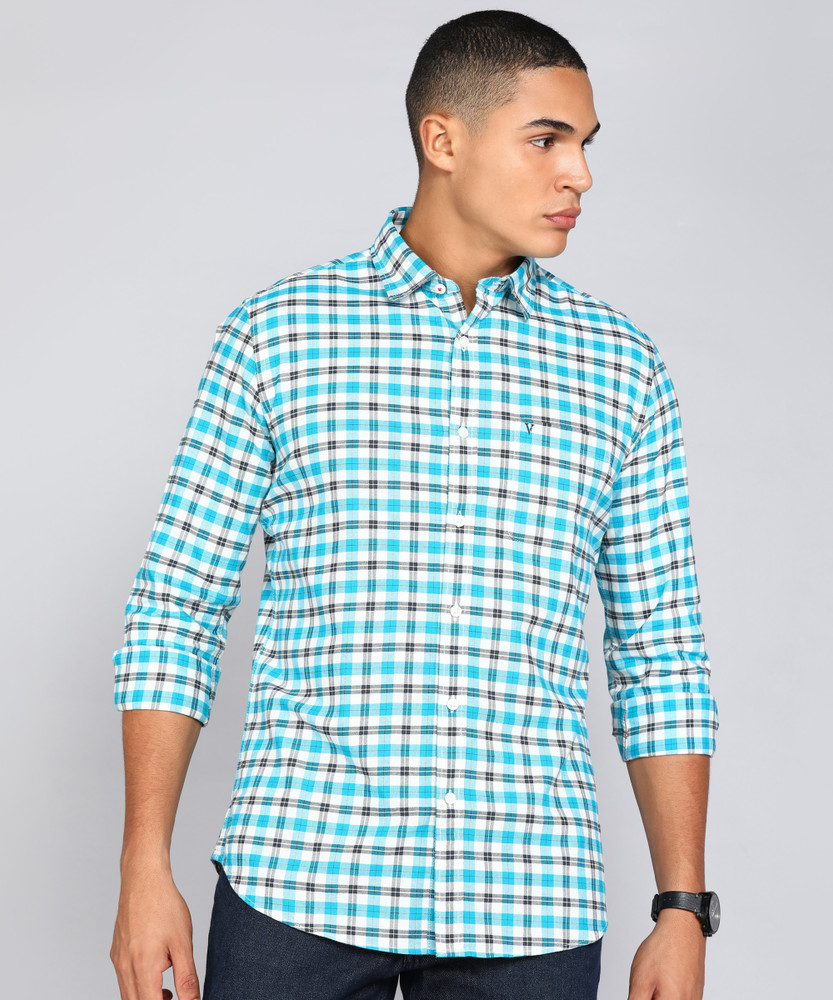 VAN HEUSEN SPORT Men Checkered Casual Blue Shirt Buy VAN HEUSEN