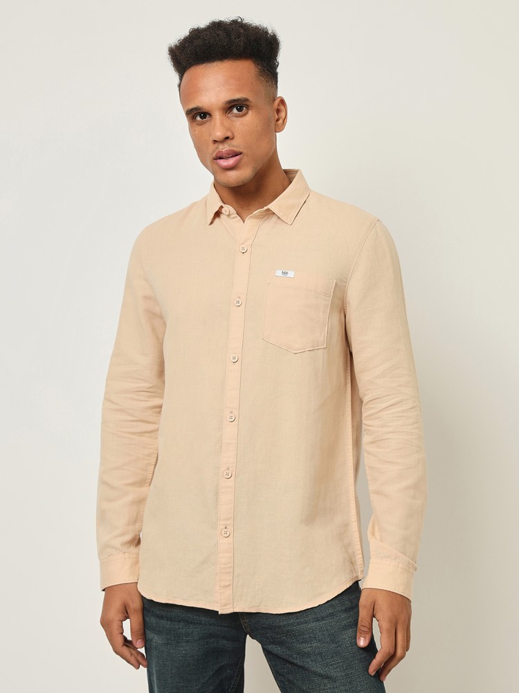 LEE Men Solid Casual Beige Shirt - Buy LEE Men Solid Casual Beige