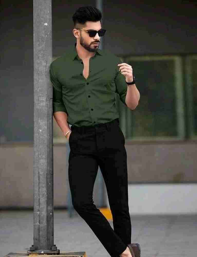 Green pant black shirt online