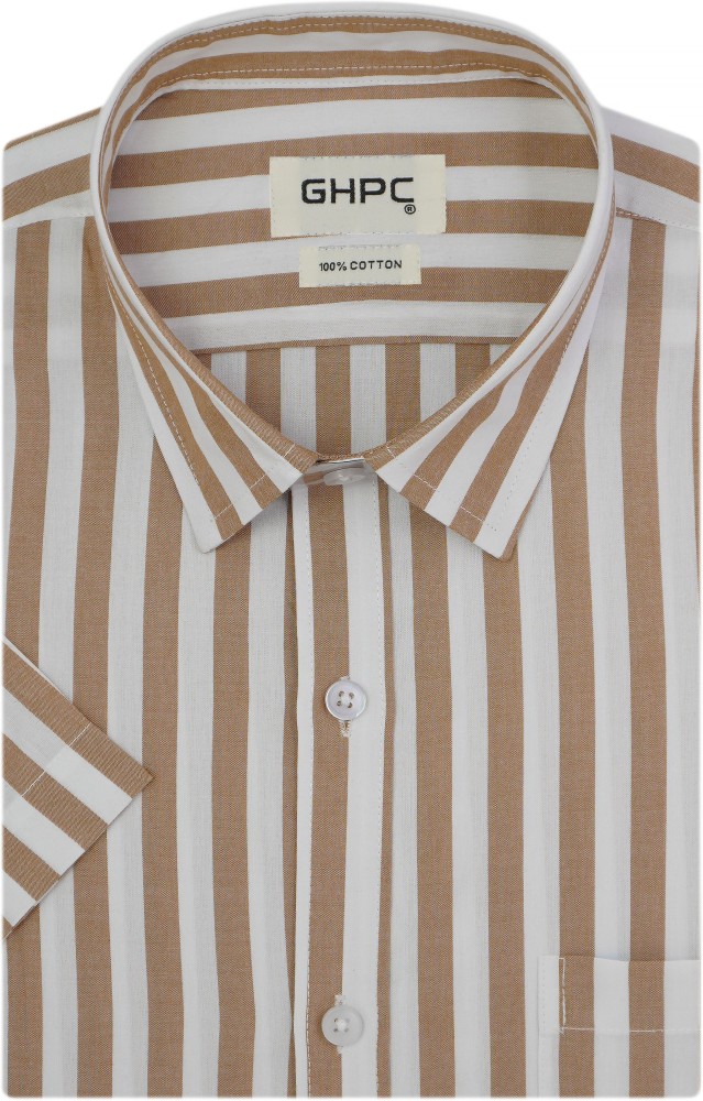 Mens brown cheap striped dress shirt