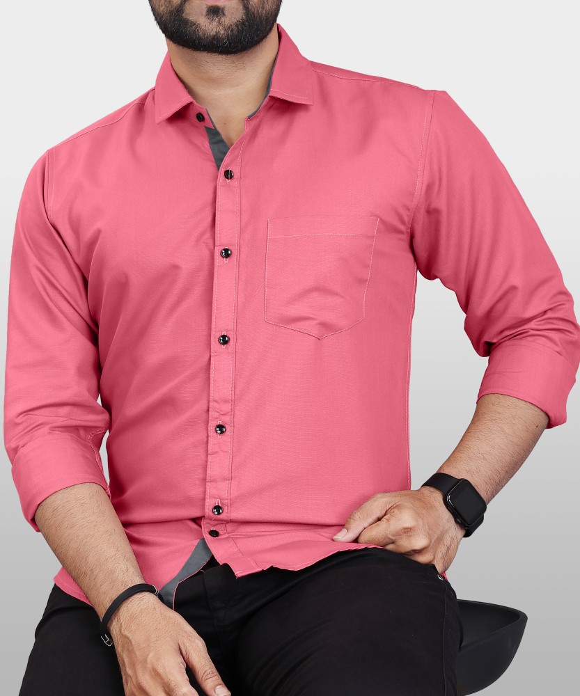 VeBNoR Men Solid Casual Pink Shirt