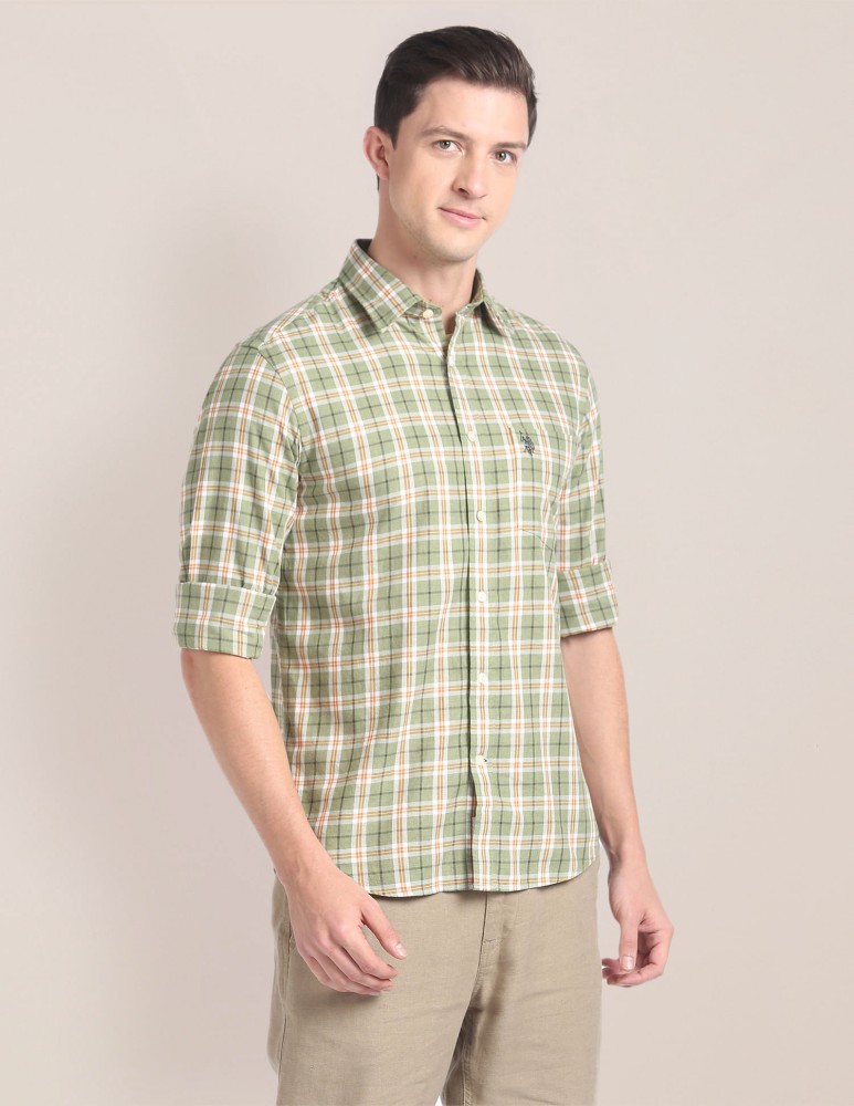 U.S. POLO ASSN. Men Checkered Casual Green Shirt - Buy U.S. POLO ASSN. Men  Checkered Casual Green Shirt Online at Best Prices in India