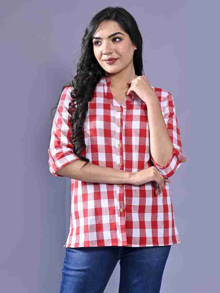 red and white checkered shirt womens