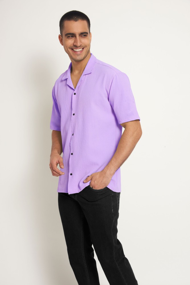 Jwzuy Mens Button Down Fashion Tshirt Summer Solid Shirts Lapel V Neck Short Sleeve Tops Purple S, Men's, Size: Small