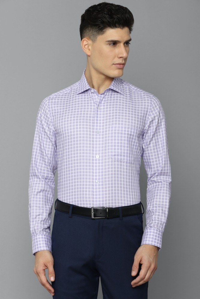 Buy Louis Philippe Men White & Purple Wrinkle Free Striped Formal