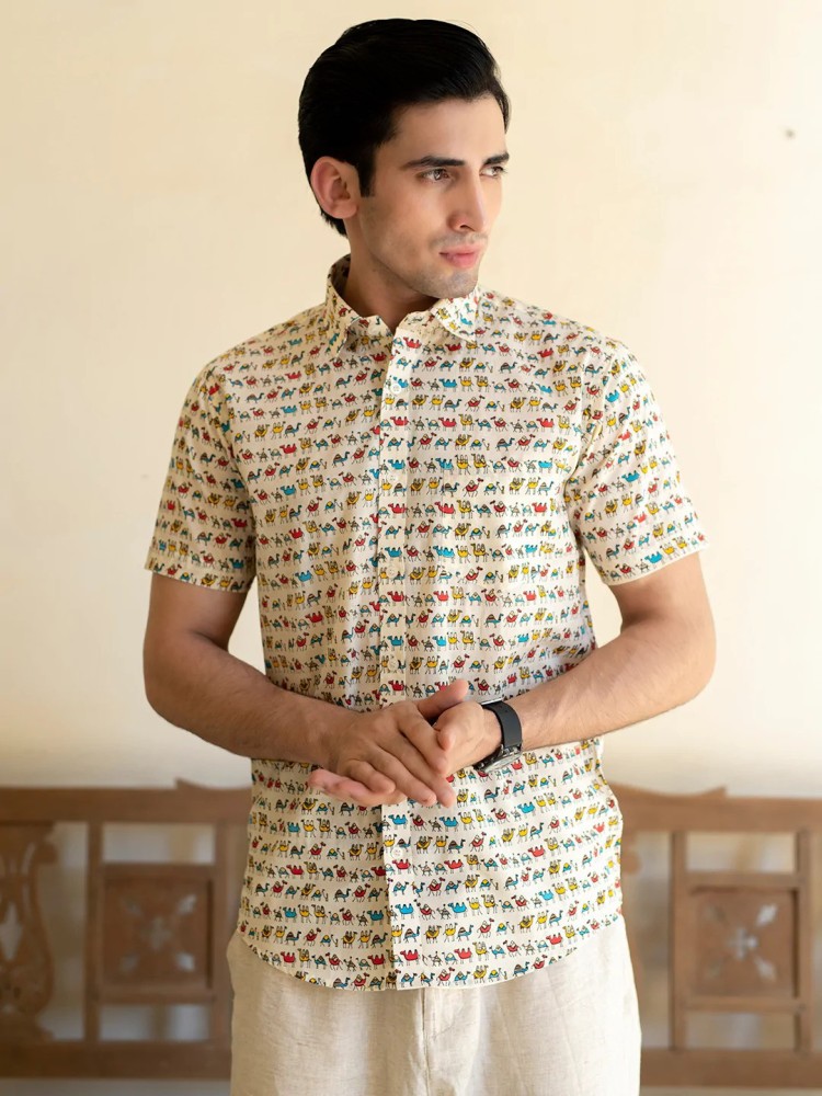 TIGERSNAKE Men Printed Casual Beige Shirt - Buy TIGERSNAKE Men