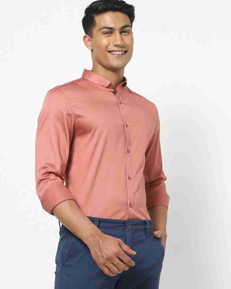 Buy Men Peach Slim Fit Formal Full Sleeves Formal Shirt Online