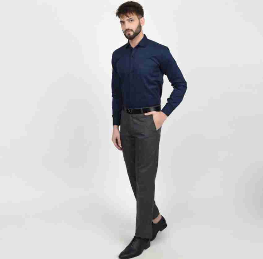 Dark blue shirt dark grey sales pants