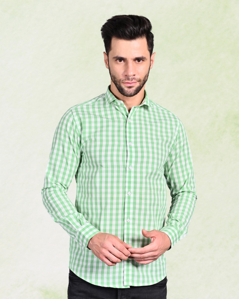 light green check shirt