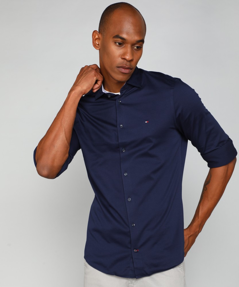 40% OFF on Tommy Hilfiger Blue Printed New York Fit Casual Shirt on Myntra