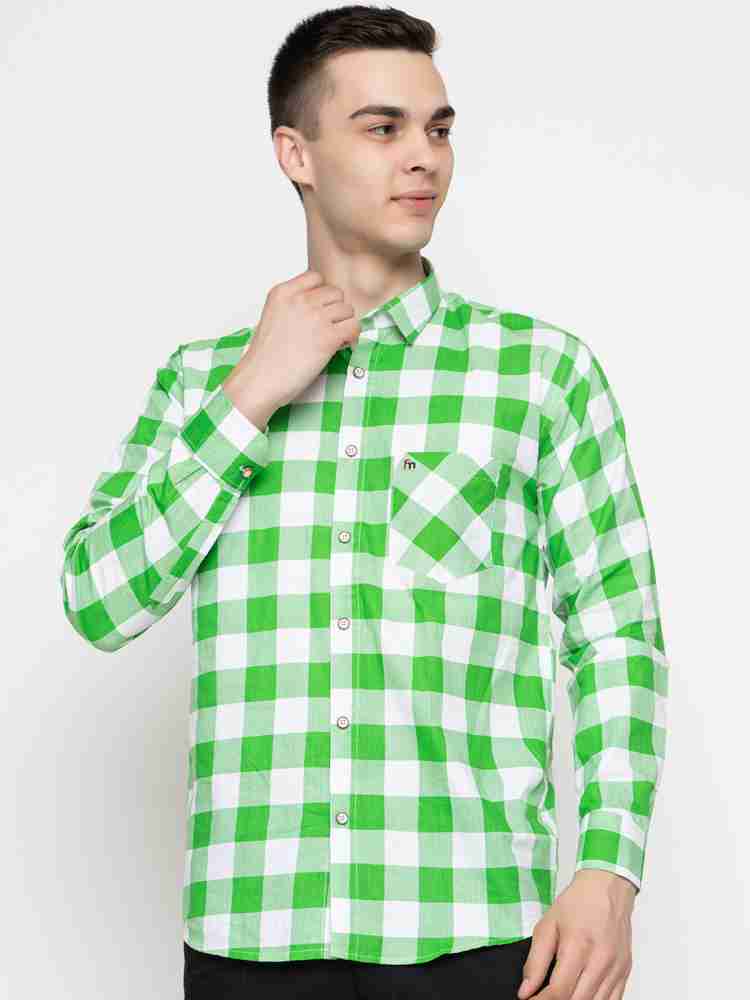 Frank Man Men Checkered Casual Light Green Shirt